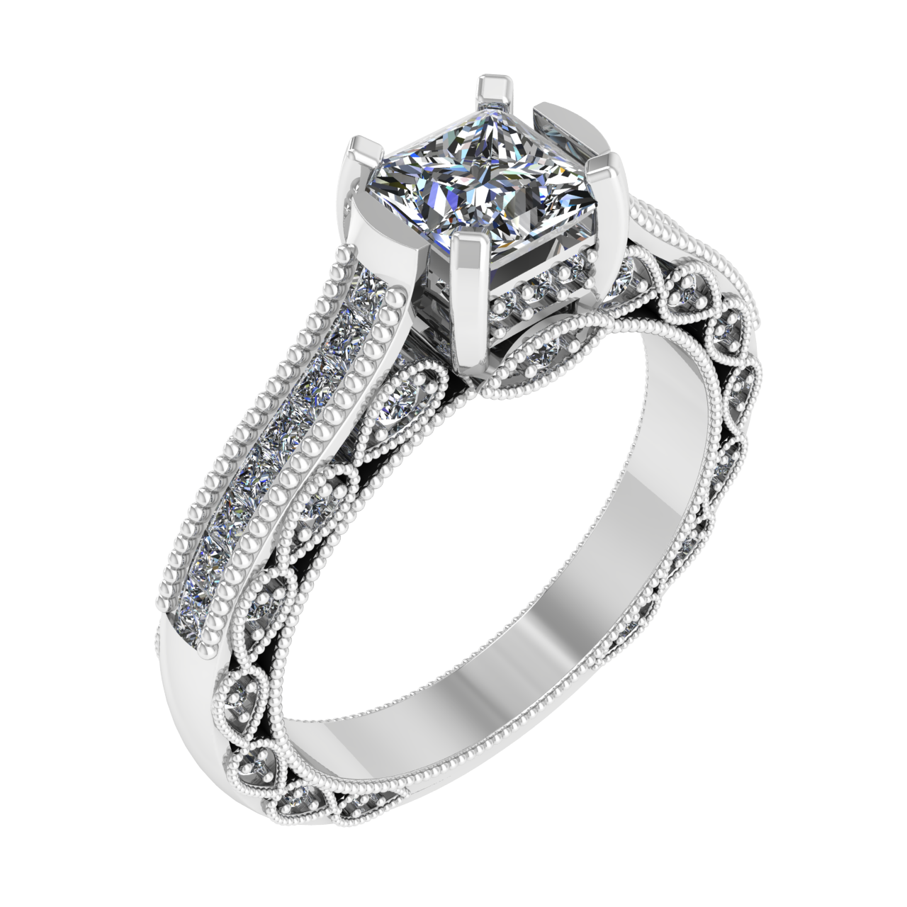 ACCENTED CATHEDRAL 5.00mm x 5.00mm PRINCESS ENGAGEMENT RING